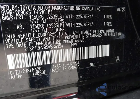 2025 Toyota Rav4 Xle z USA, uszkodzony, nr VIN 2T3P1RFV8SW536194